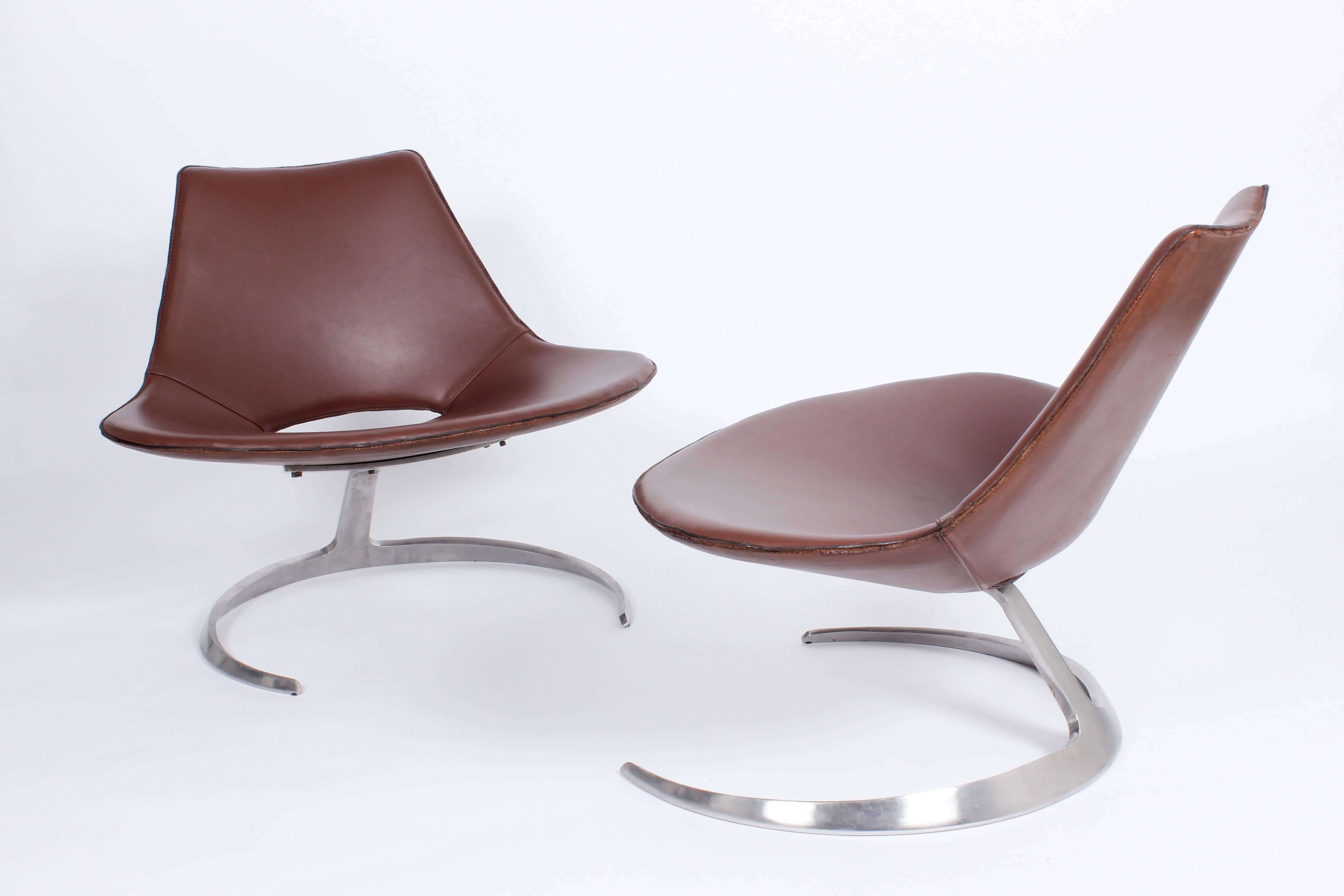 Danish Pair of Scimitar Lounge Chairs by Jorgen Kastholm & Preben Fabricius, 1962