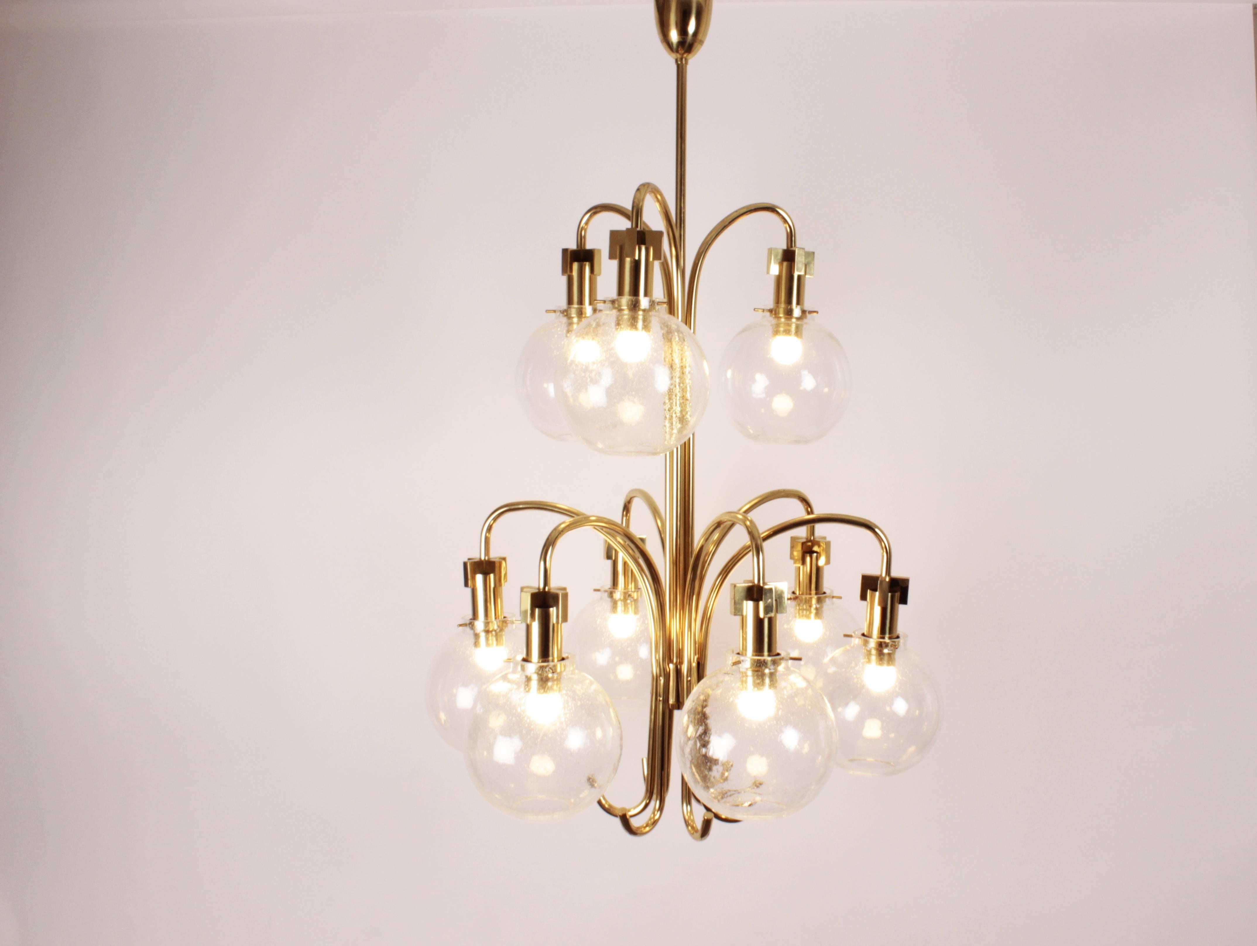 Mid-Century Modern Large Ceiling Light by Hans-Agne Jakobsson, Glass and Brass, Sweden, circa 1960