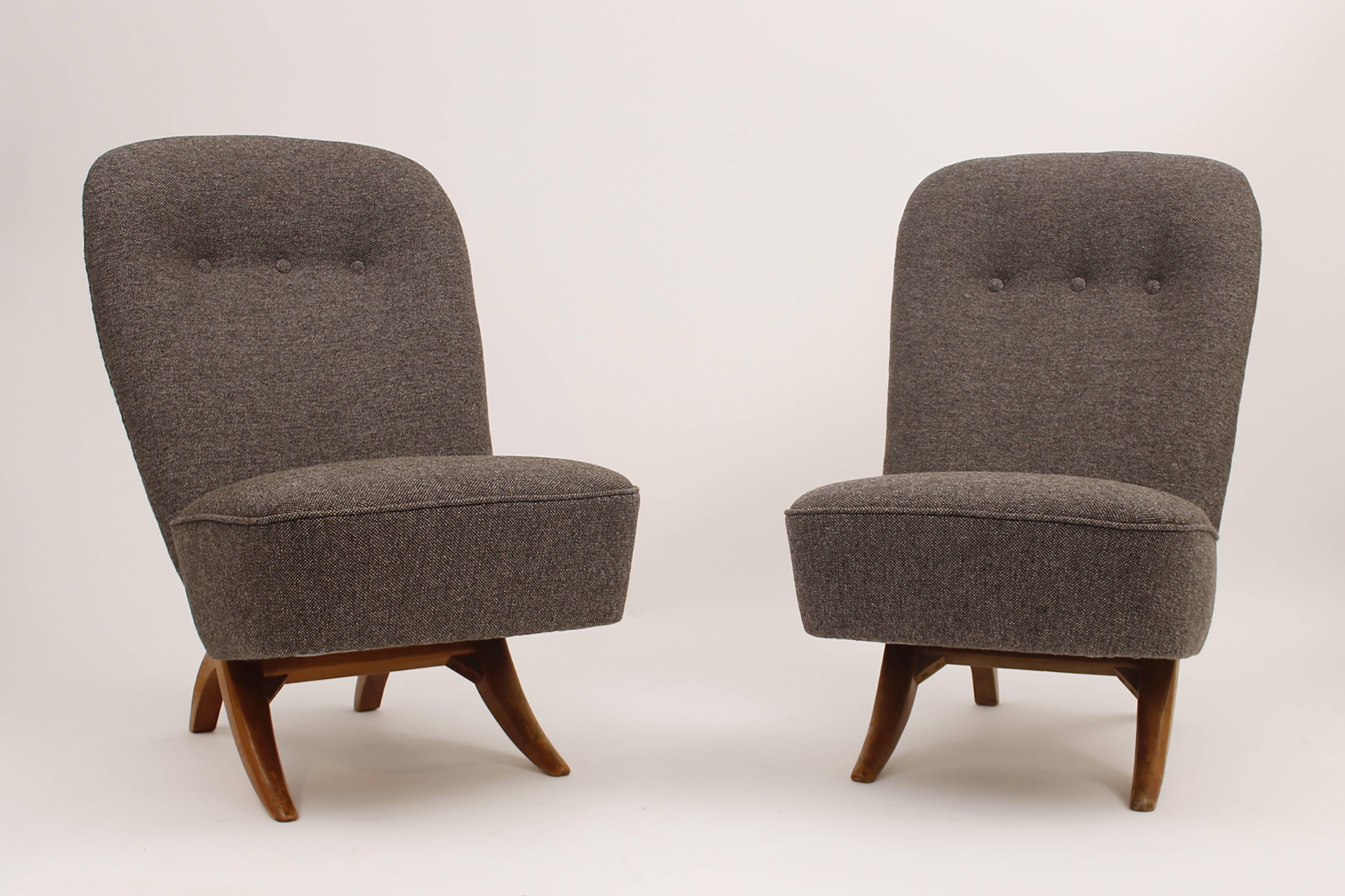 Scandinavian Modern Pair of Low Chairs 