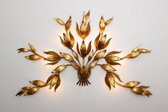 Imposing Gilded Wall Lamp "Bouquet", Sweden, 1940's.