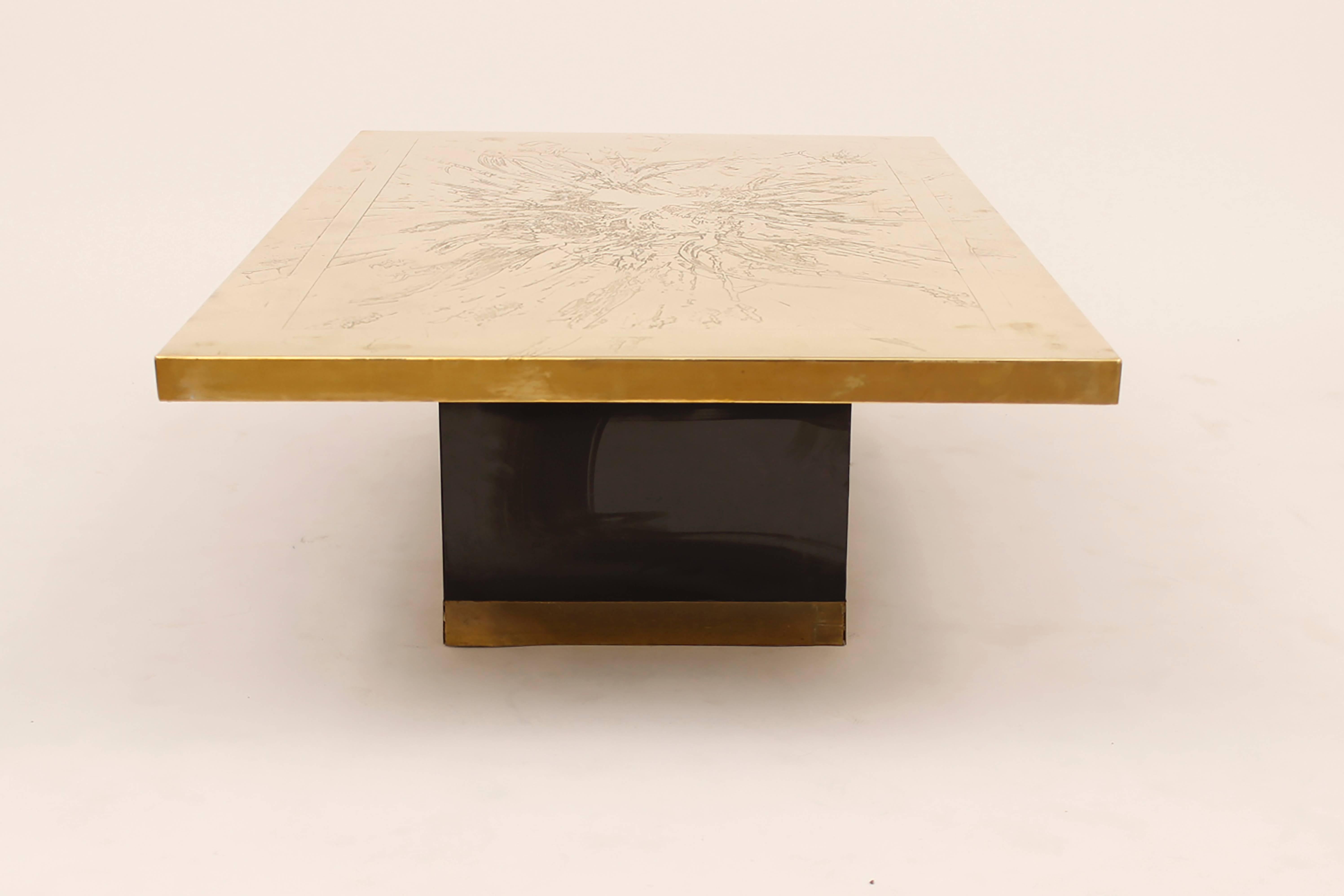 Belgian Etched Brass Coffee Table by Albert Verneuil For Sale