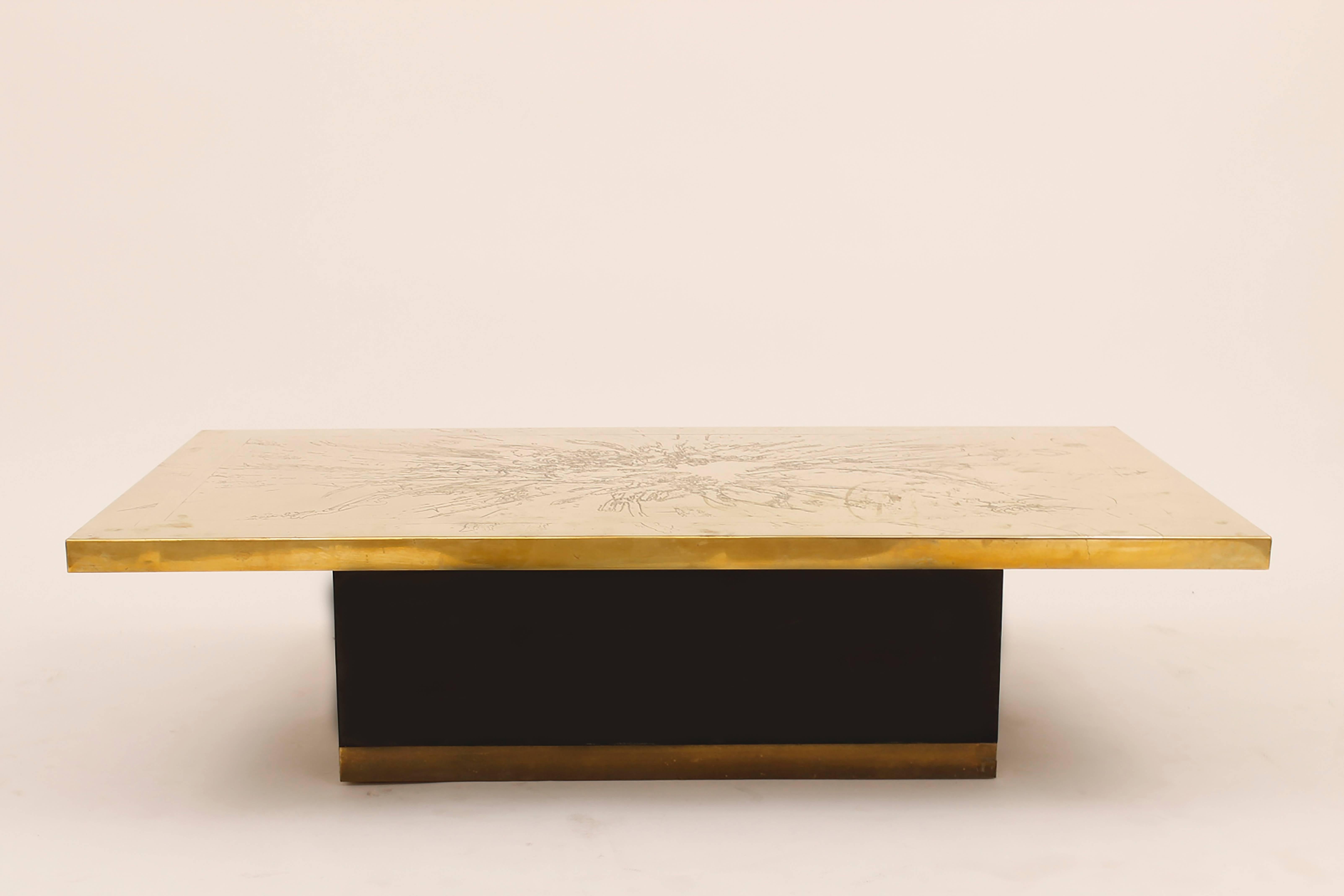 Mid-Century Modern Etched Brass Coffee Table by Albert Verneuil For Sale