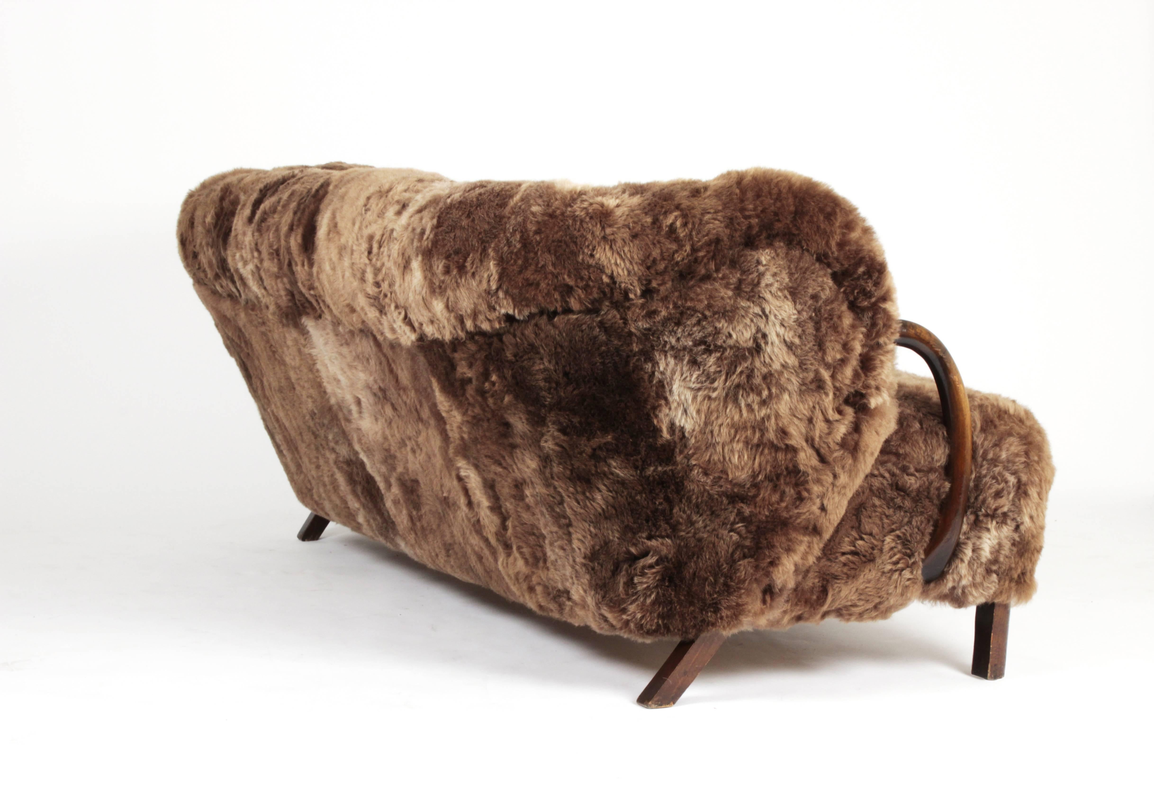 Danish Three-Seat Sofa in Brown Icelandic Sheepskin by Viggo Boesen, Denmark