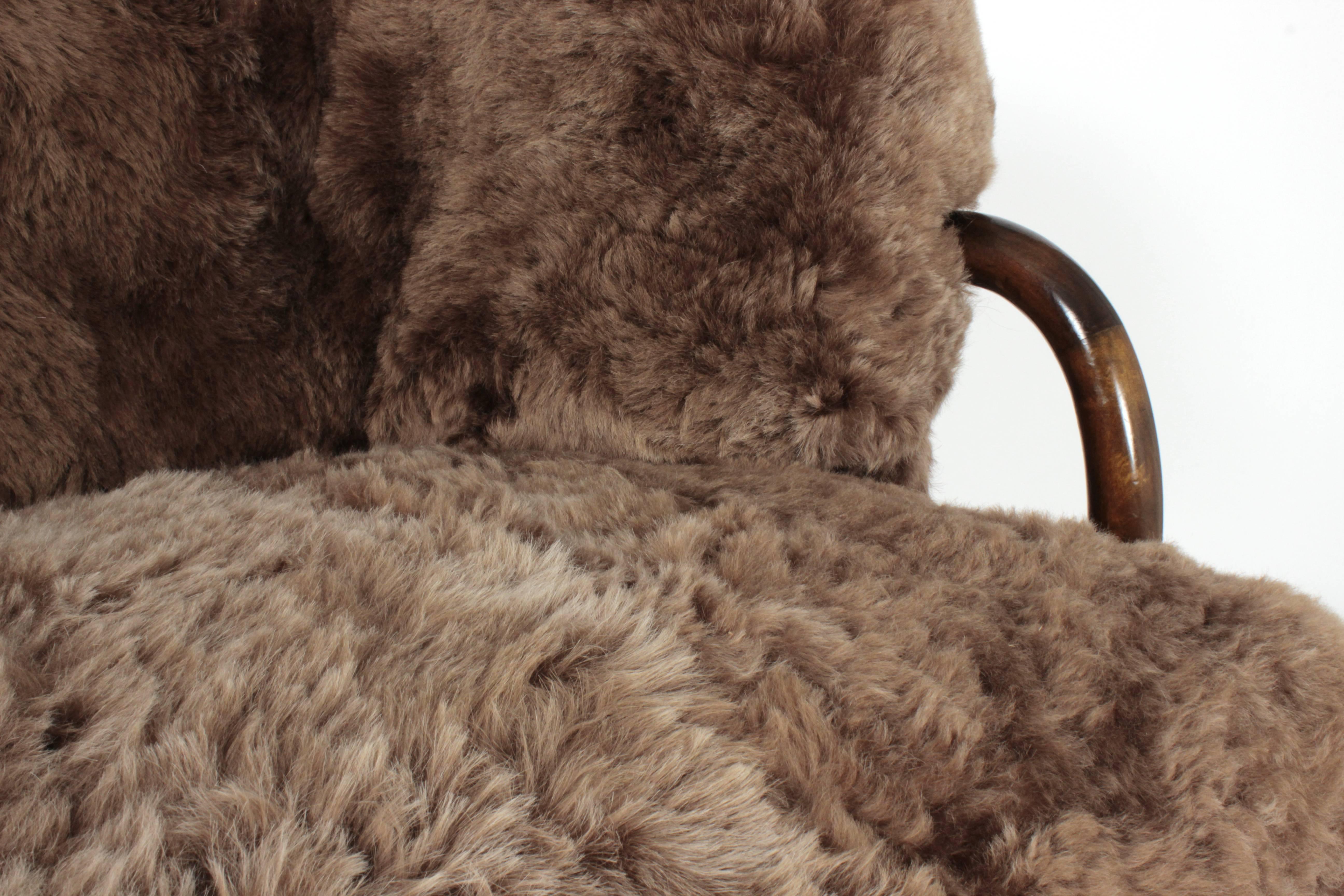 Three-Seat Sofa in Brown Icelandic Sheepskin by Viggo Boesen, Denmark 2