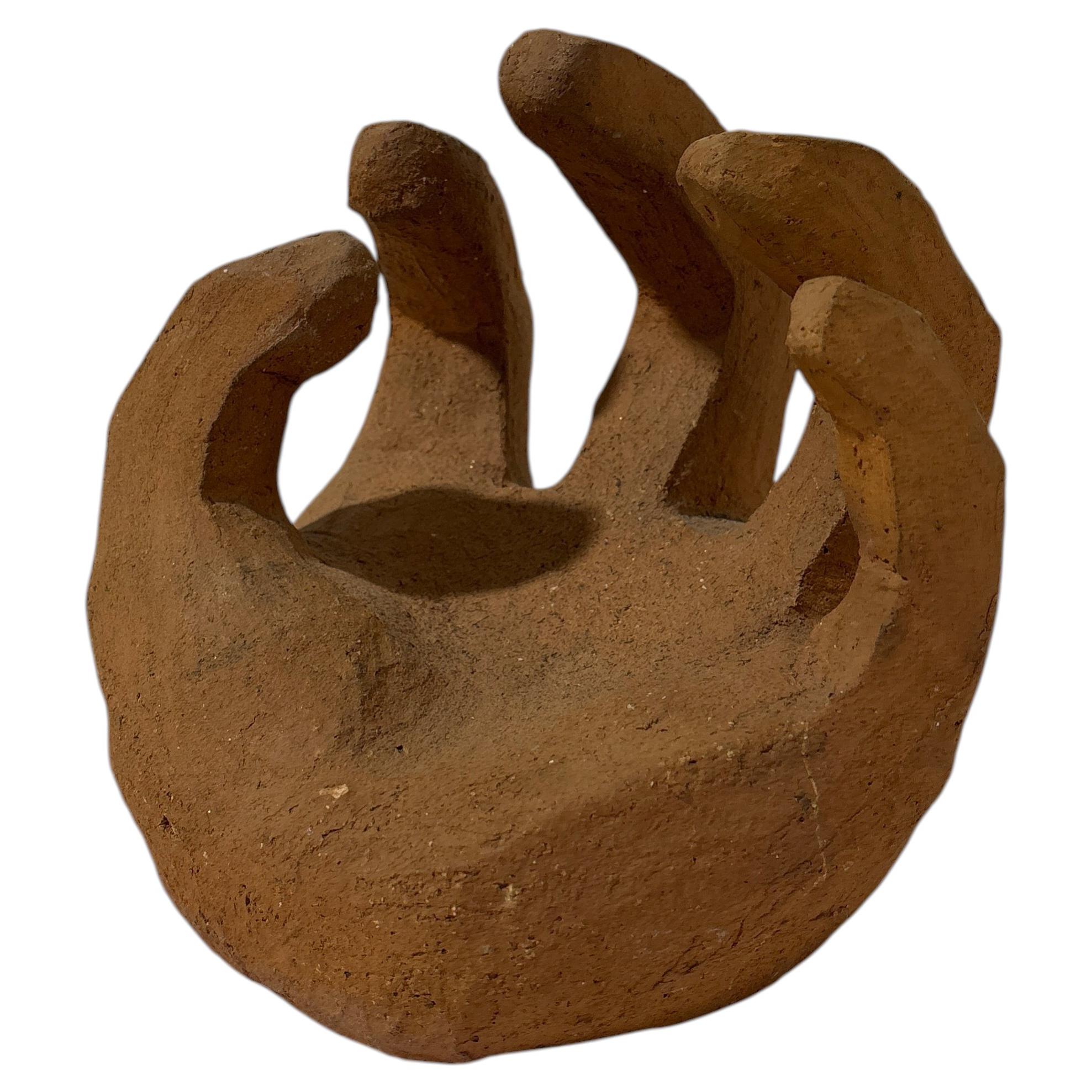French Sculptural Hand-Built Terracotta Vessel, Organic Modern, 1960s For Sale