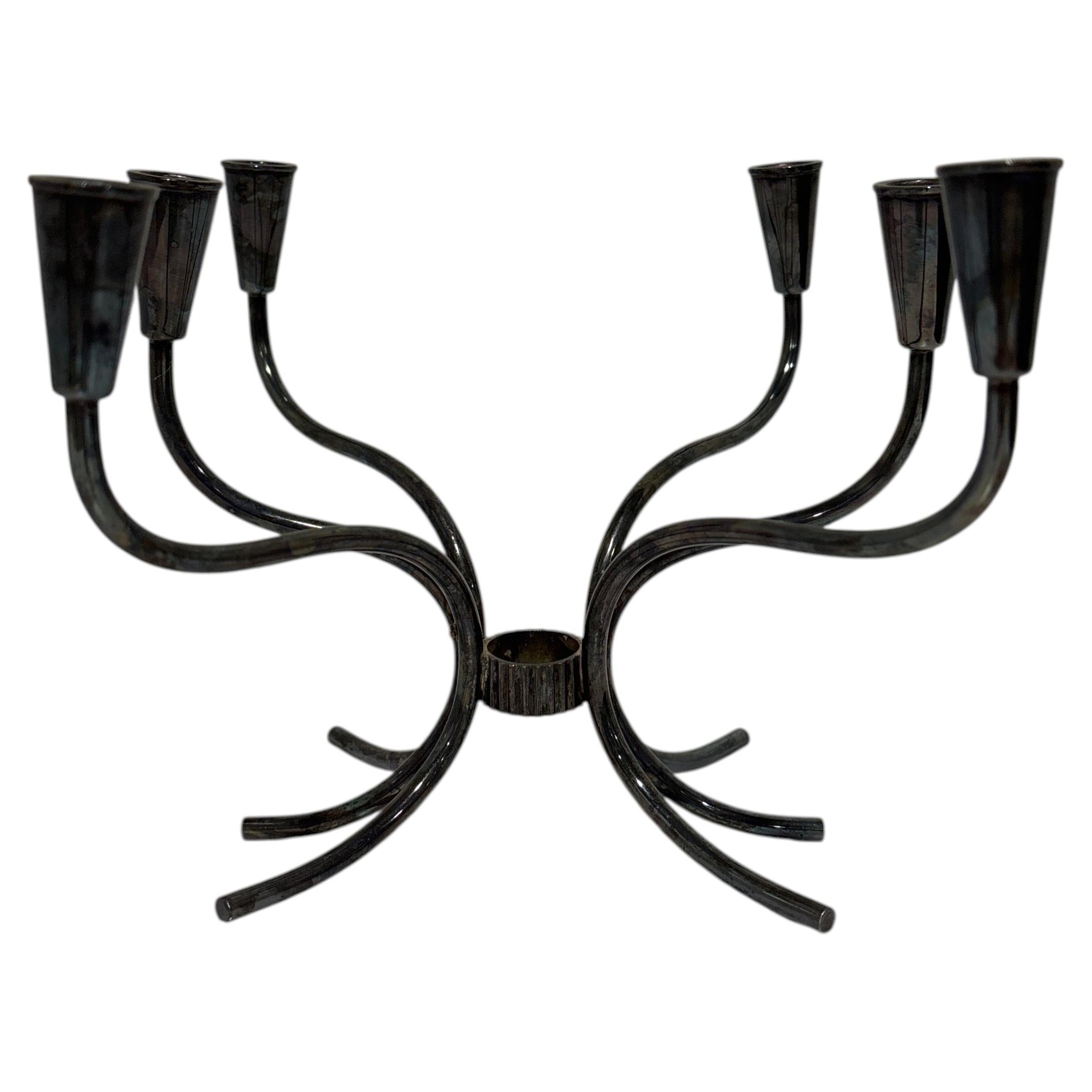 Candelabro danese in stile Mid-Century Modern a sei bracci, placcato argento, anni '60