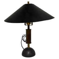 Contemporary Sculptural Table Lamp w/ Conical Black Metal Shade & Brass Details