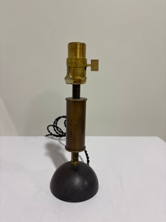 Contemporary Sculptural Table Lamp w/ Conical Black Metal Shade & Brass Details