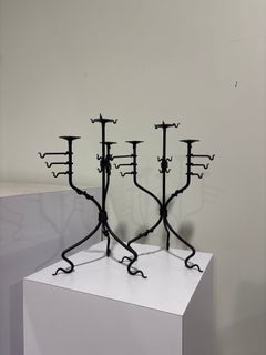 Mid-Century Italian Medieval Revival Wrought Iron Three-Light Candelabrum