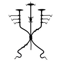 Mid-Century Italian Medieval Revival Wrought Iron Three-Light Candelabrum