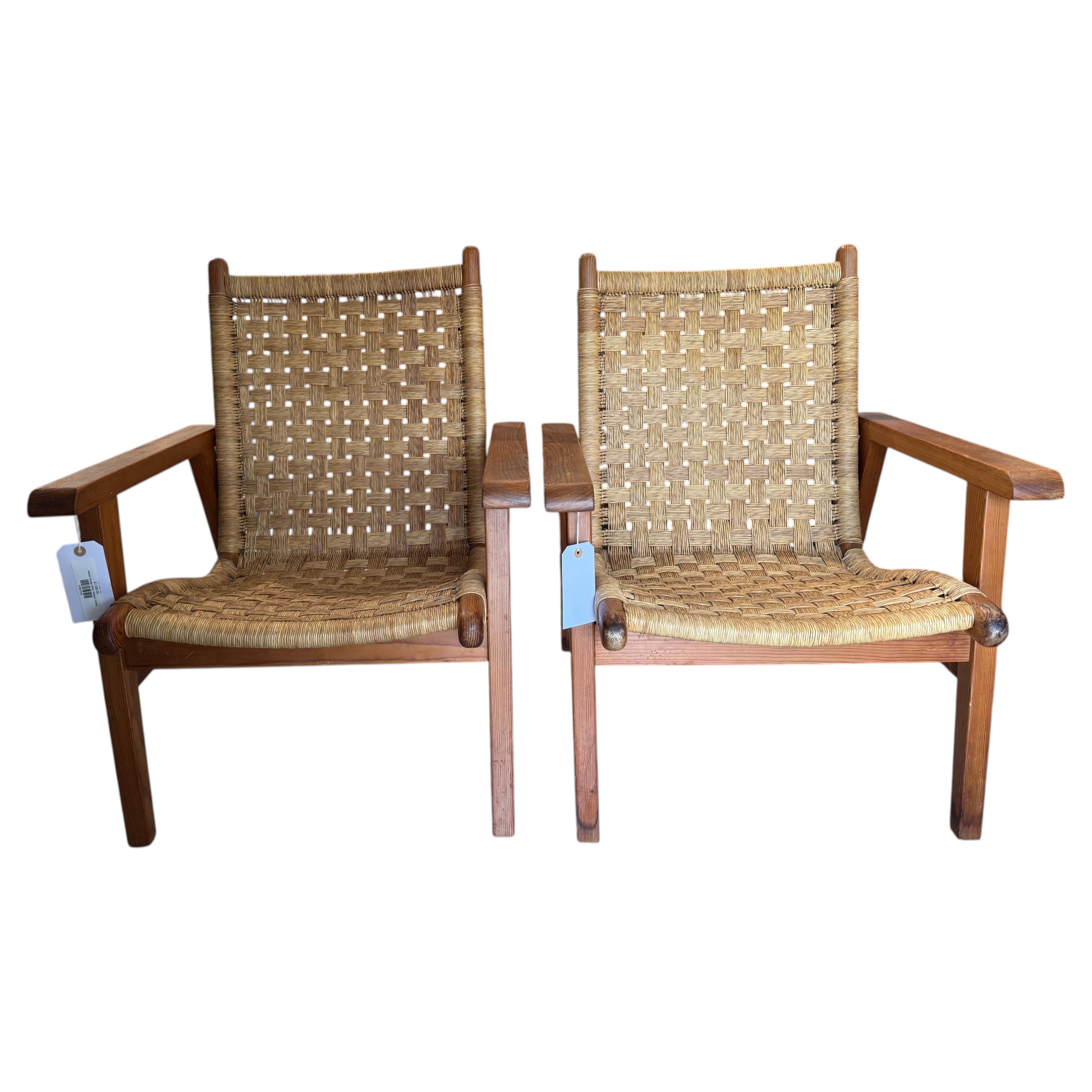 Mexican Mid-Century Modern Wicker Lounge Chair (2)