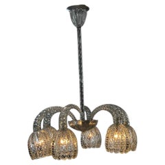 Circa 1940's Ercole Barovier Murano Bulicante Glass 6 Tulip Chandelier