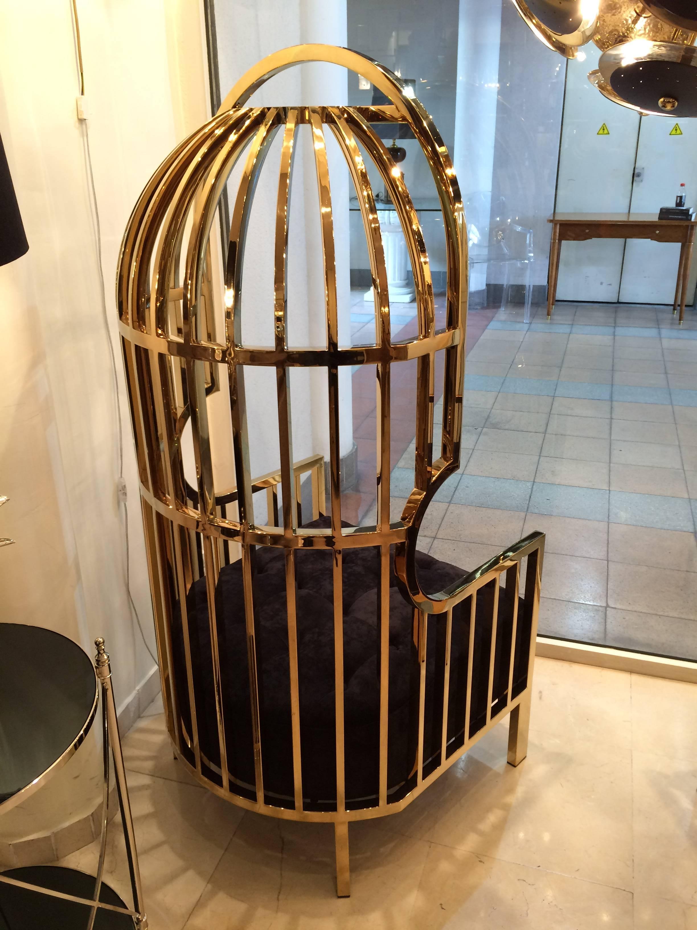 French Pair of Big Gold Cage Armchairs For Sale
