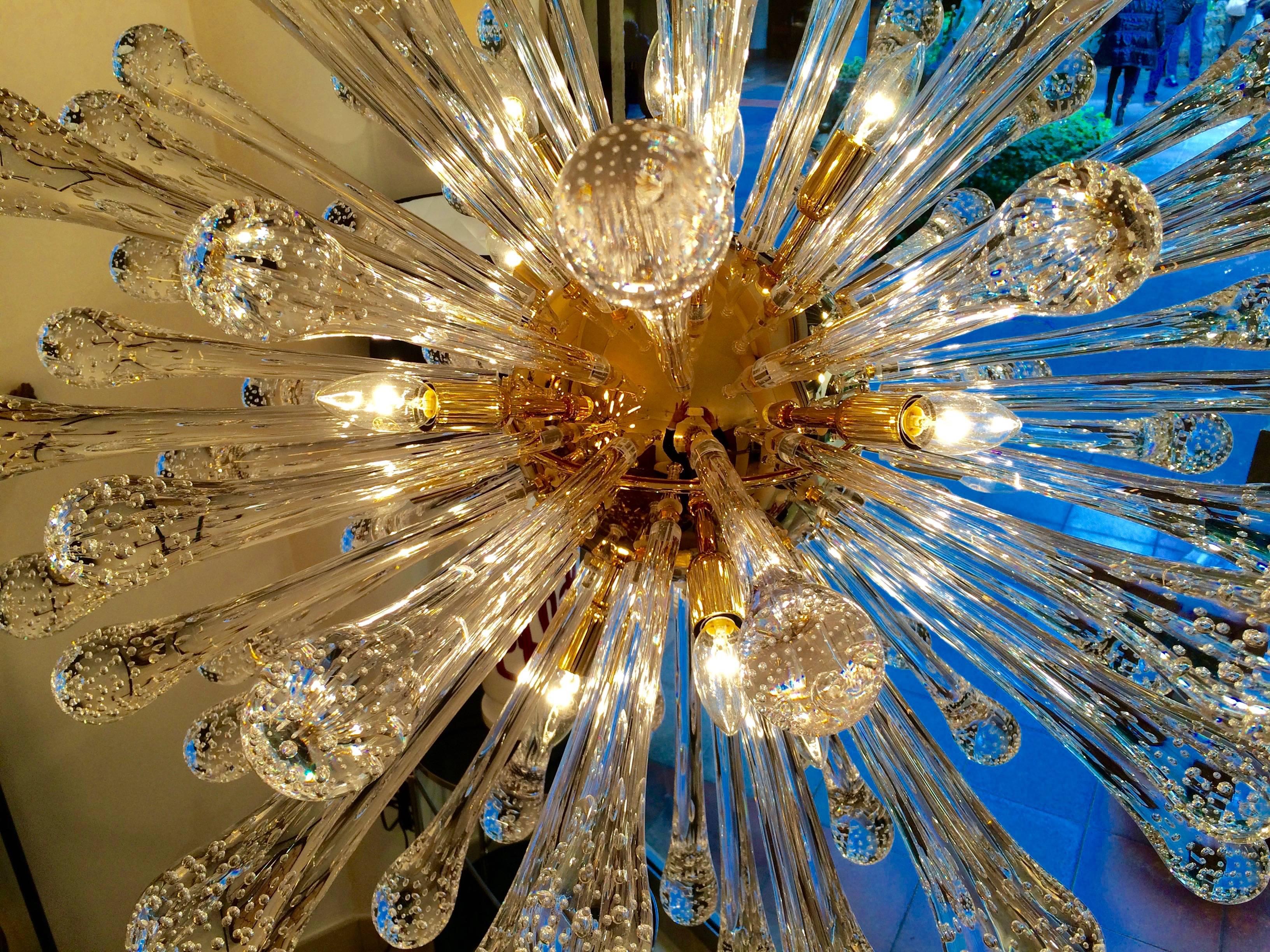 Gold Plate Sunburst or Sputnik Chandelier in Murano Glass For Sale