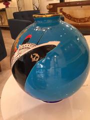 French Ceramic Vase Signed Curetti for Longwy