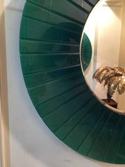 Pair of Large Green Glass Round Mirrors