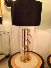 Pair of Brass and Crystal Lamps