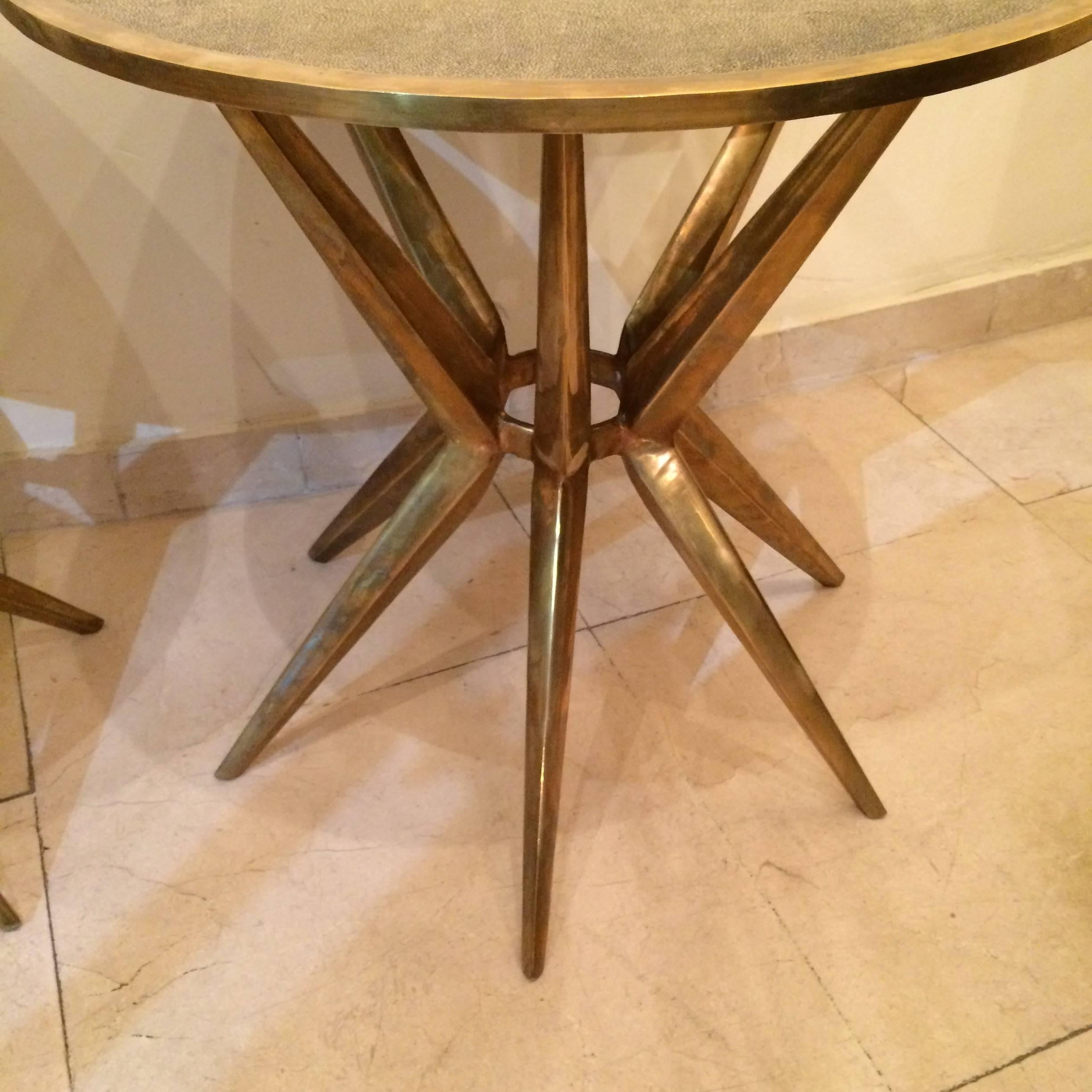 French Pair of Bronze and Galuchat Side Tables For Sale