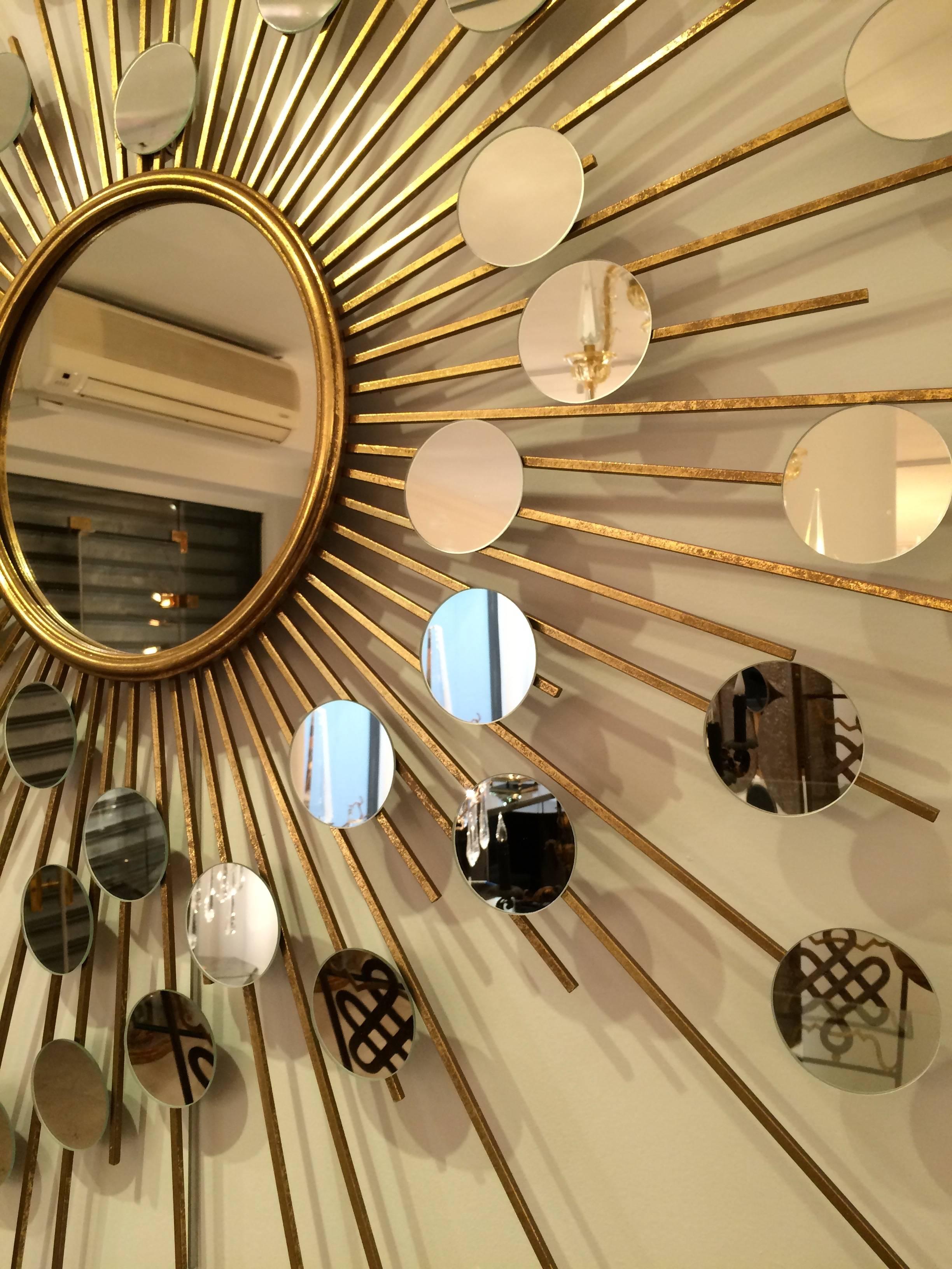 Contemporary Very Large Sun Mirror in Gilded Metal For Sale