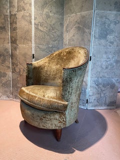 French Art Deco Crushed Velvet Tub Chair in the Manner of Paul Follot