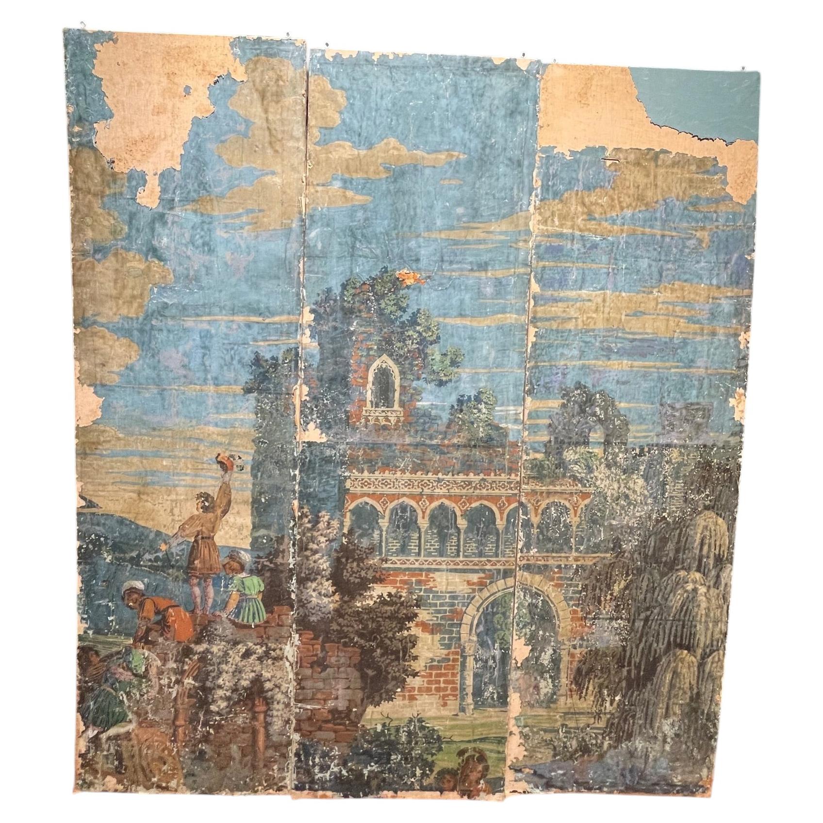 19th Century French Scenic Wallpaper Triptych For Sale