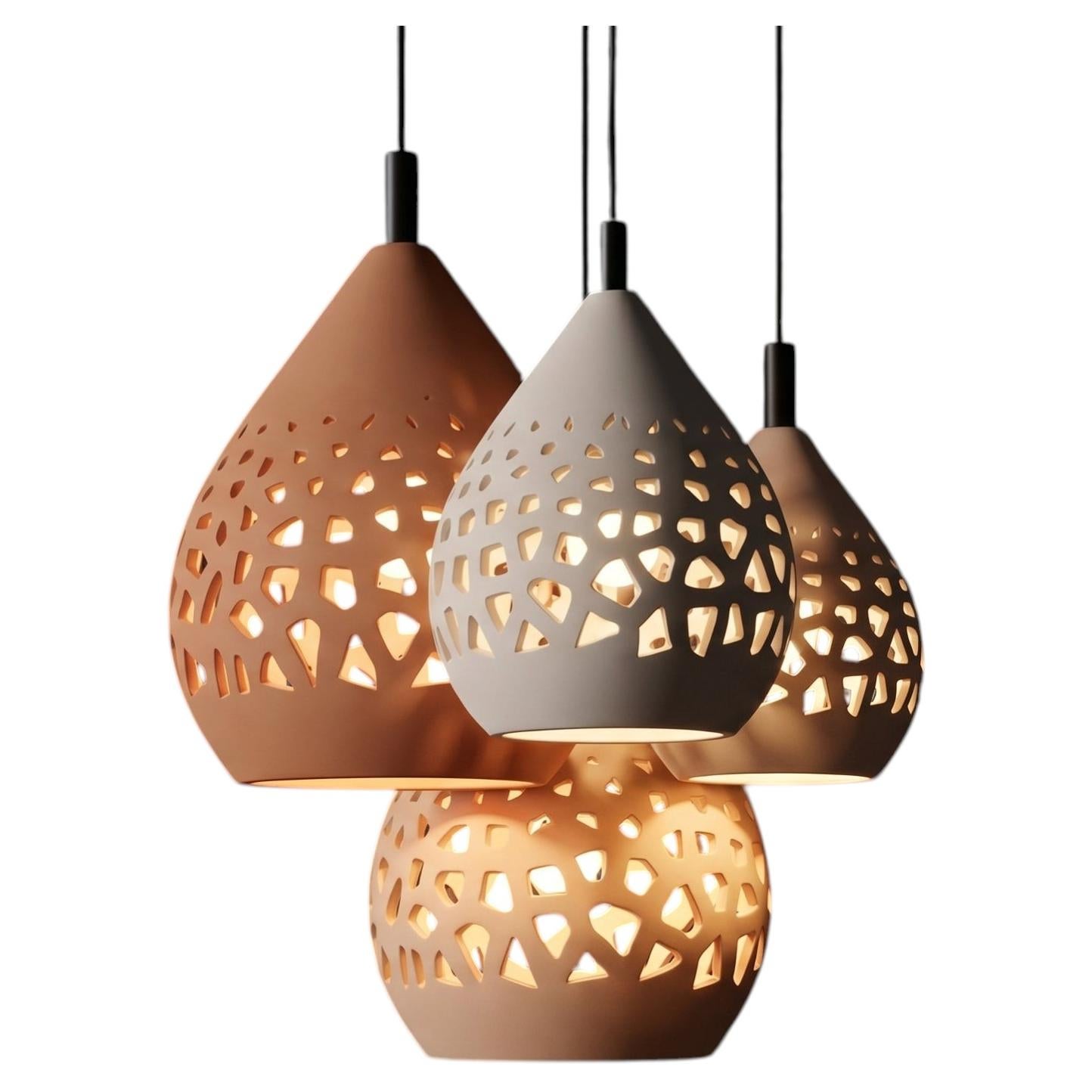 Naaya Cepa Coral 20” Handmade Ceramic Pendant Light  Sculptural Gobo Fixture