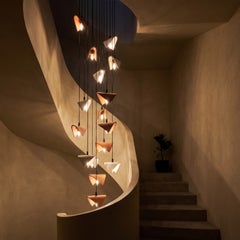 Naaya Flight Set of 15 Sculptural Architectural Ceramic Staircase Chandelier