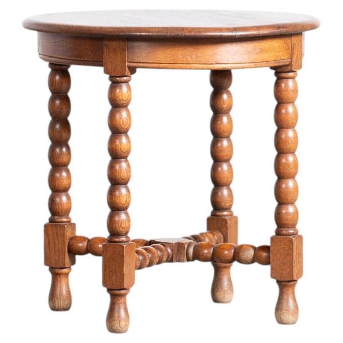 Bobbin Oak Side Table, French c. 1940s For Sale
