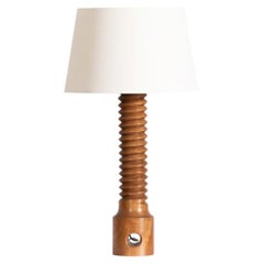 Brutalist Elm Table Lamp, French Mid 20th Century