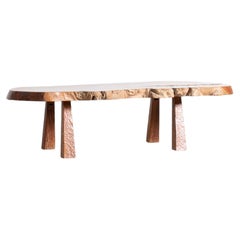 Brutalist Walnut Coffee Table, French c. 1970s