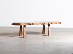 Brutalist Walnut Coffee Table, French c. 1970s