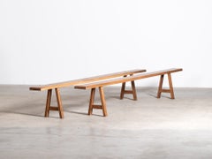 French Oak A-Frame Benches, Mid 20th Century