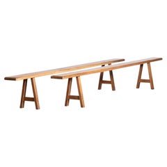 French Oak A-Frame Benches, Mid 20th Century