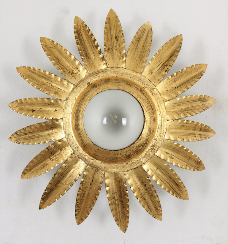 Set Of 11 Mid Century Modern Gilt Iron Sunburst Ceiling Or Wall