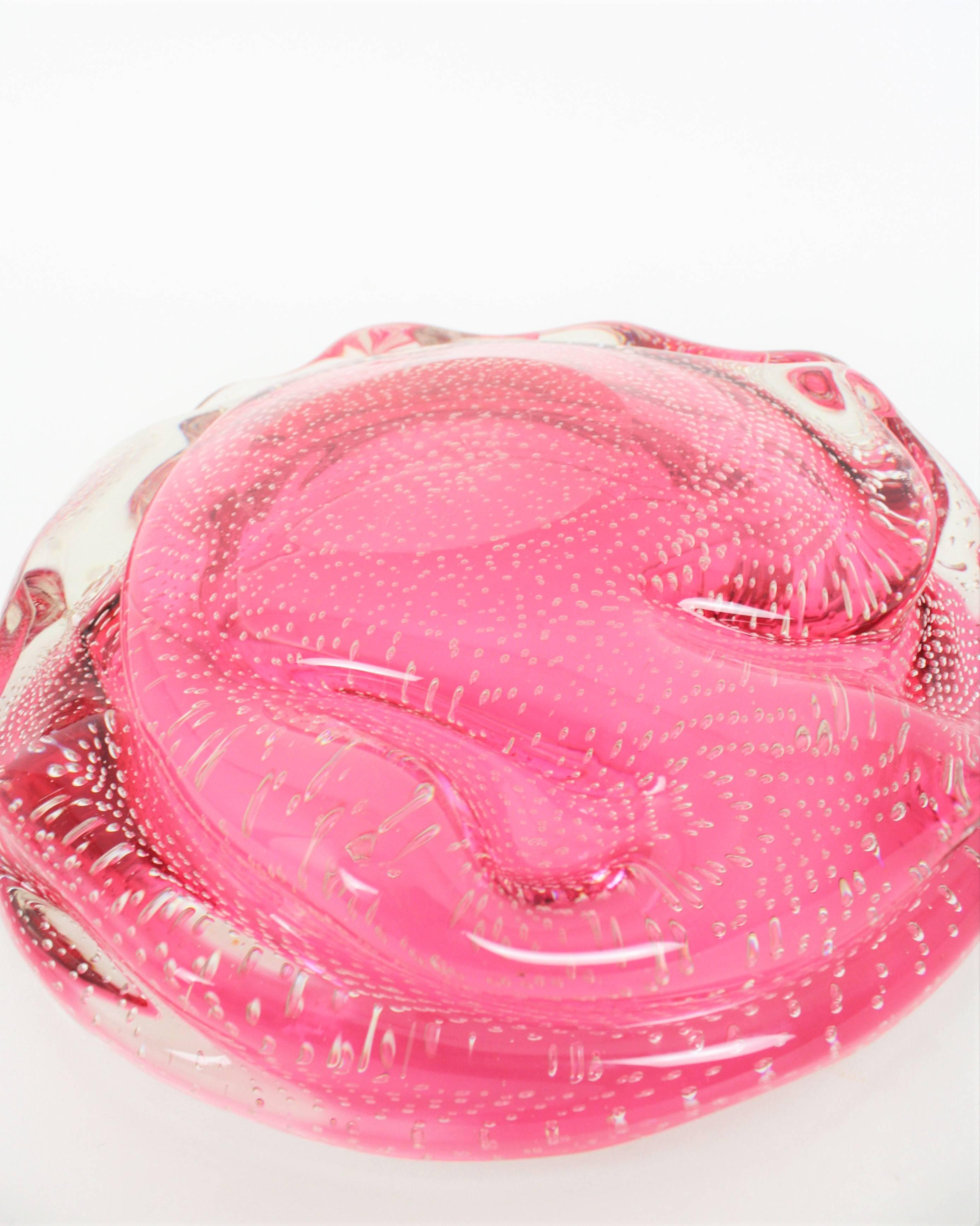 Archimede Seguso Pink Controlled Bubbles Murano Glass Centrepiece / Large Bowl 3