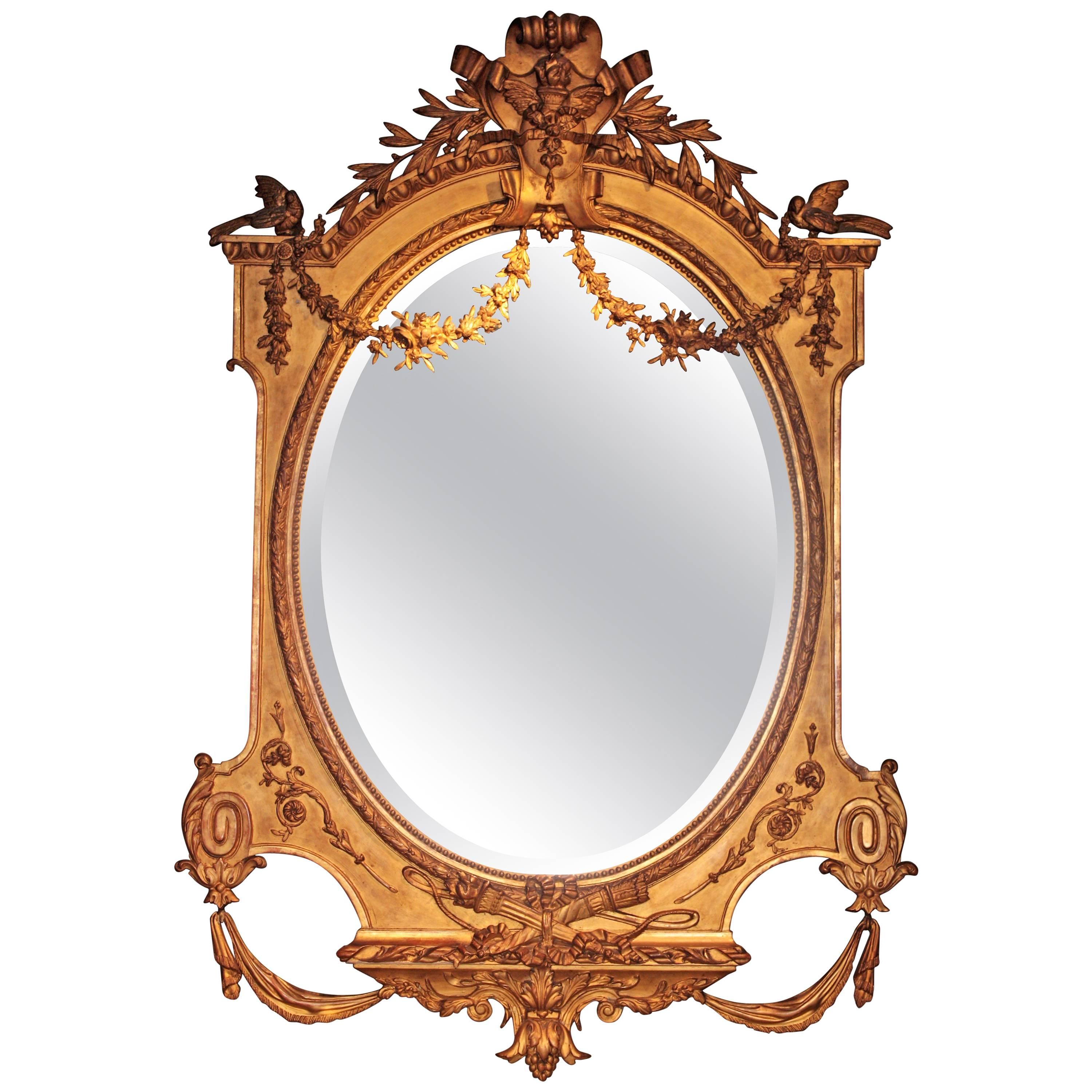 Huge Palatial French 19th Century Louis XVI Ornamental Giltwood Mirror