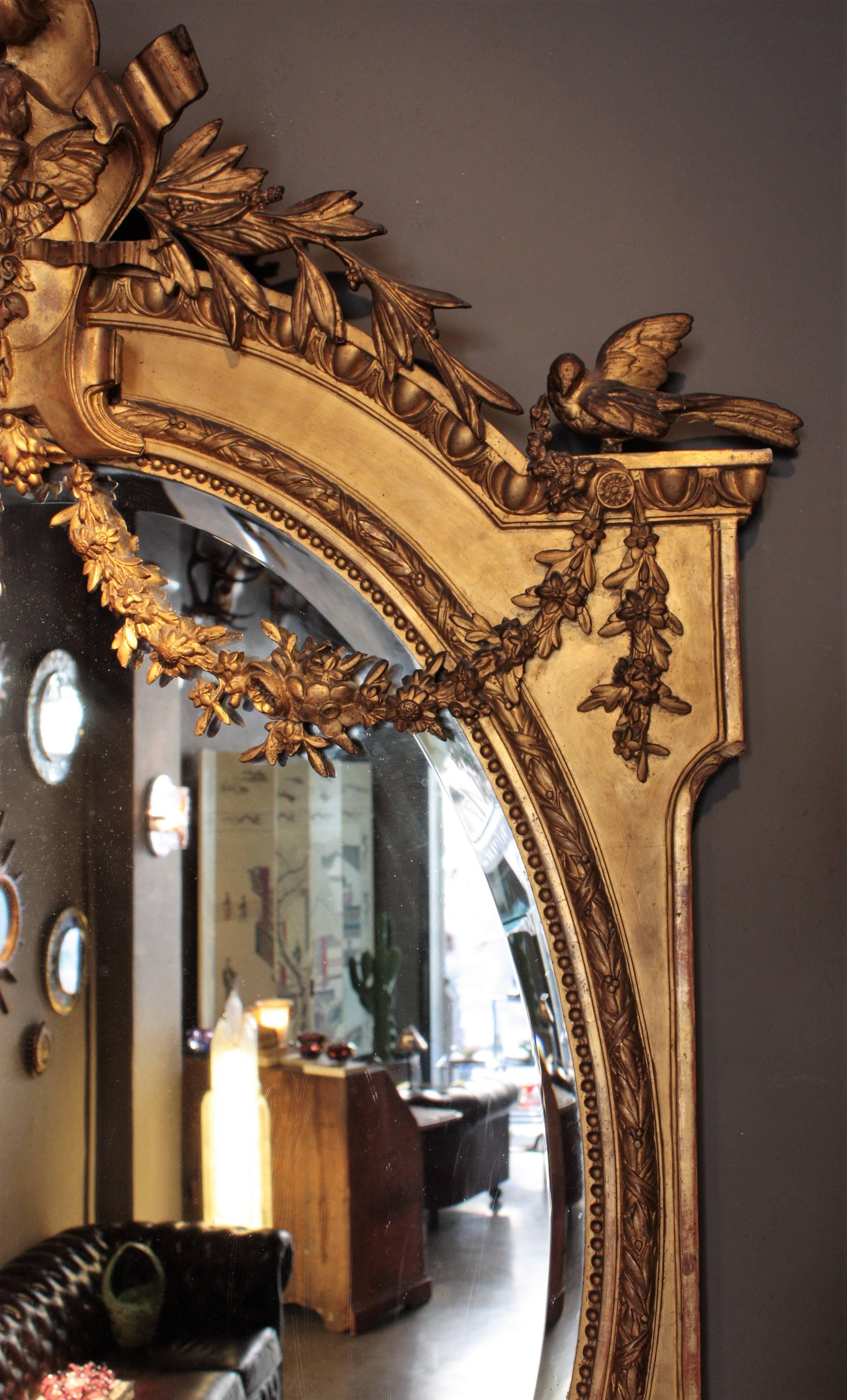 Huge Palatial French 19th Century Louis XVI Ornamental Giltwood Mirror For Sale 5