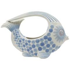 Lladró Porcelain Blue and White Fish Figure Vase / Centerpiece , Spain, 1970s