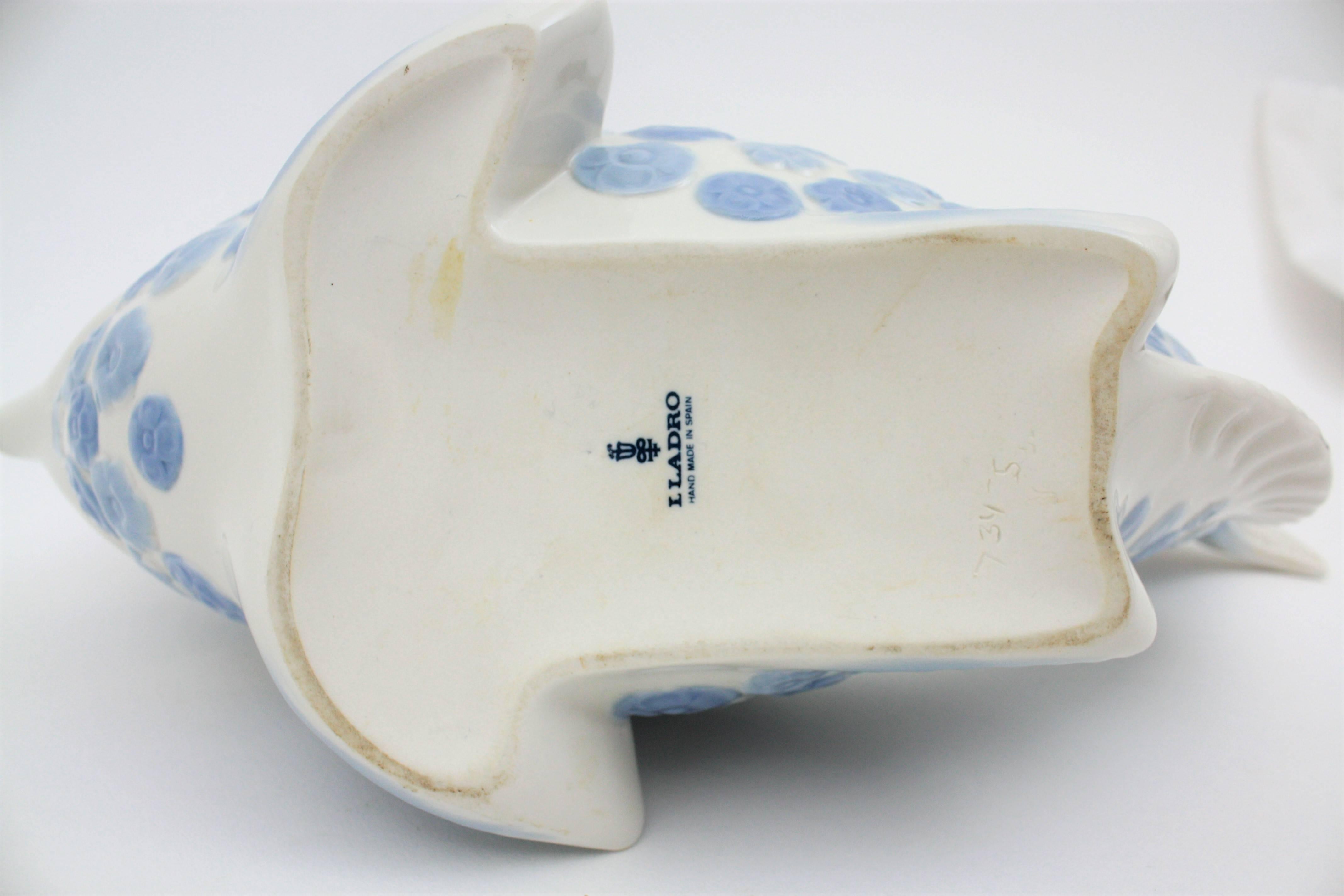 Lladró Porcelain Blue and White Fish Figure Vase / Centerpiece , Spain, 1970s 2