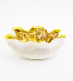 Large Dino Martens Yellow, Silver and Gold Flecked Millefiori Murano Glass Bowl