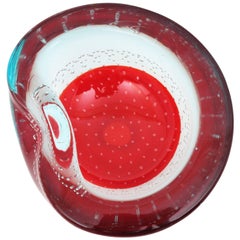 Italian 1960s Galliano Ferro Red and Clear Bullicante Sommerso Murano Glass Bowl