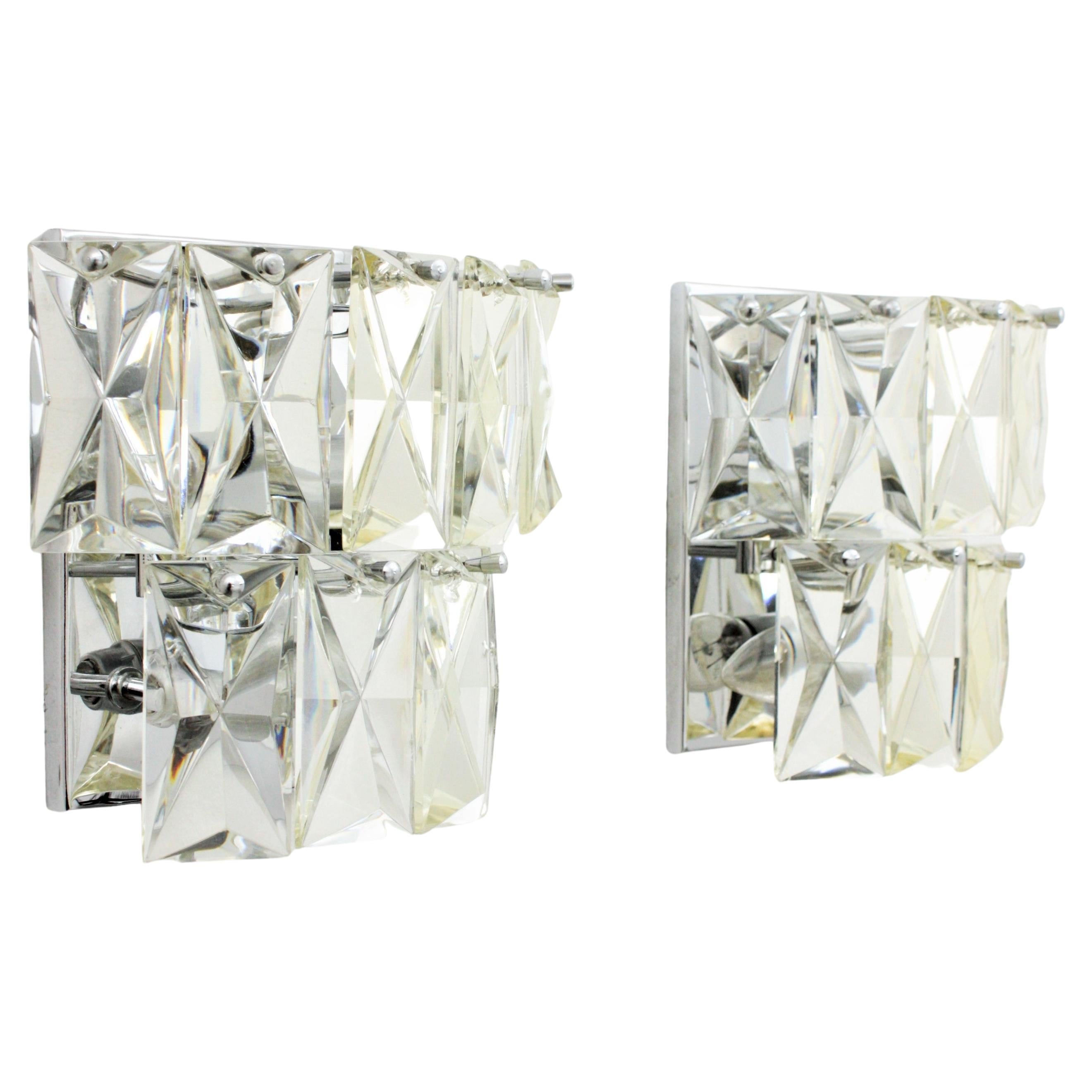 Pair of Crystal Wall Lights, Baccarat Style For Sale