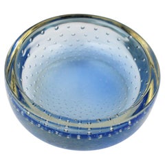 Vintage Galliano Ferro Murano Blue Sommerso Bullicante Art Glass Bowl