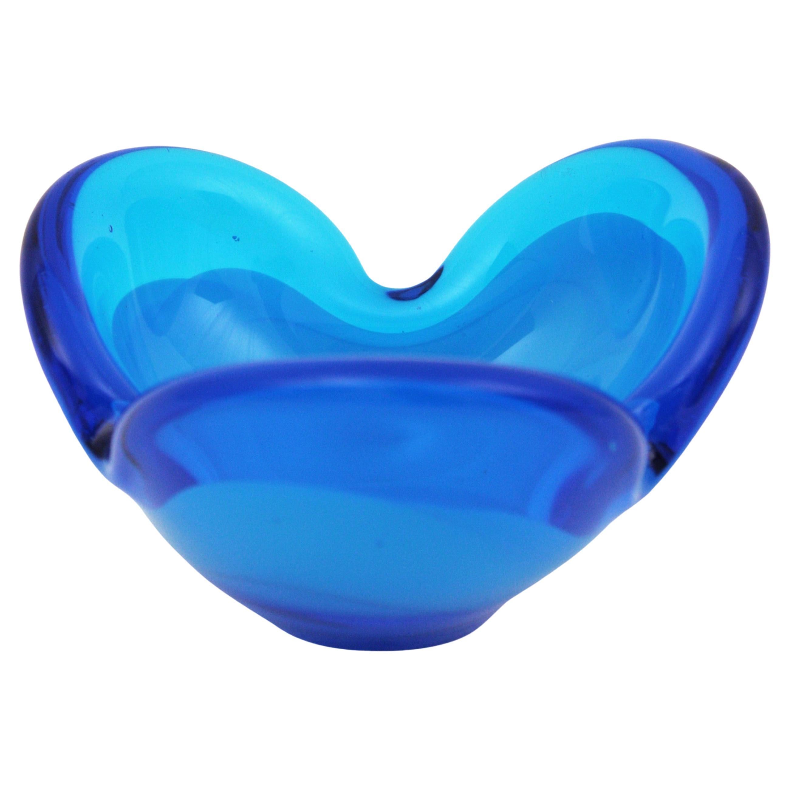Seguso Murano Midcentury Blue Italian Art Glass Bowl
