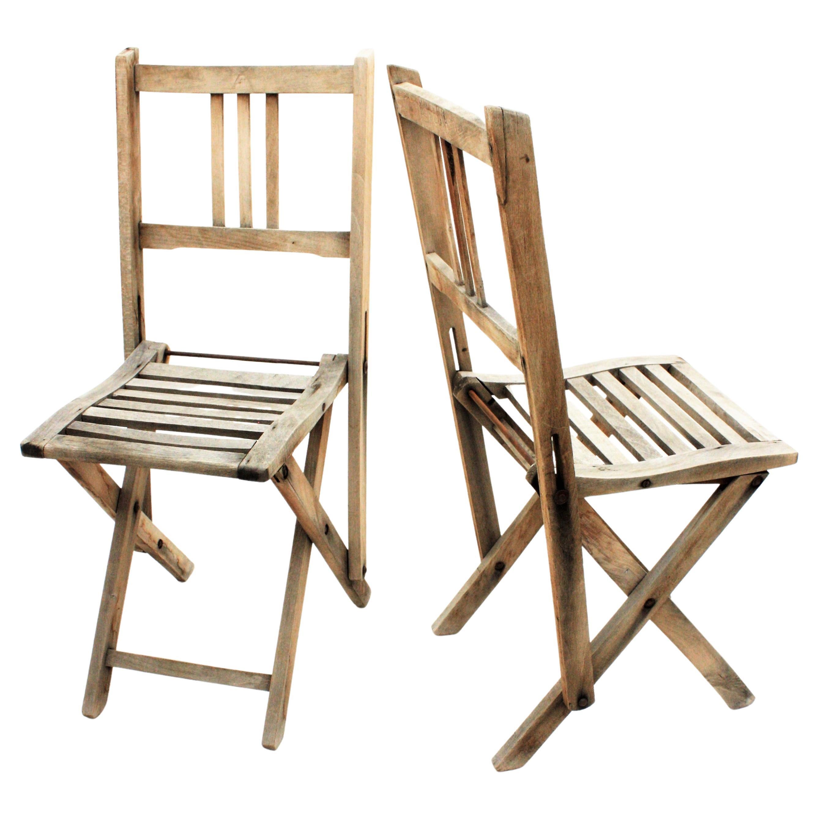 Pair of Foldable Terrace Chairs in Natural Wood, Child-Size