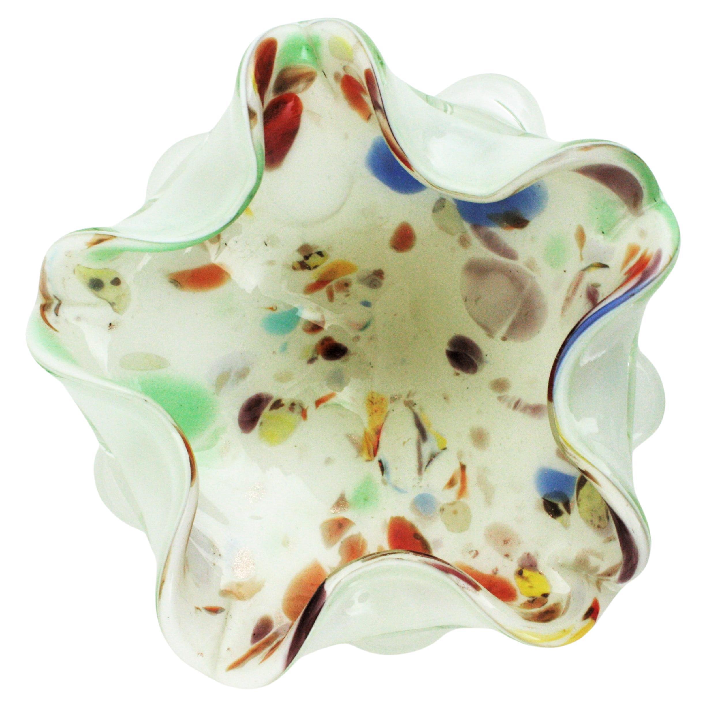 Dino Martens Murano Multicolor Millefiori Art Glass Bowl with Copper Flecks