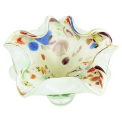 Dino Martens Cuenco de cristal artístico Millefiori multicolor de Murano con motas de cobre