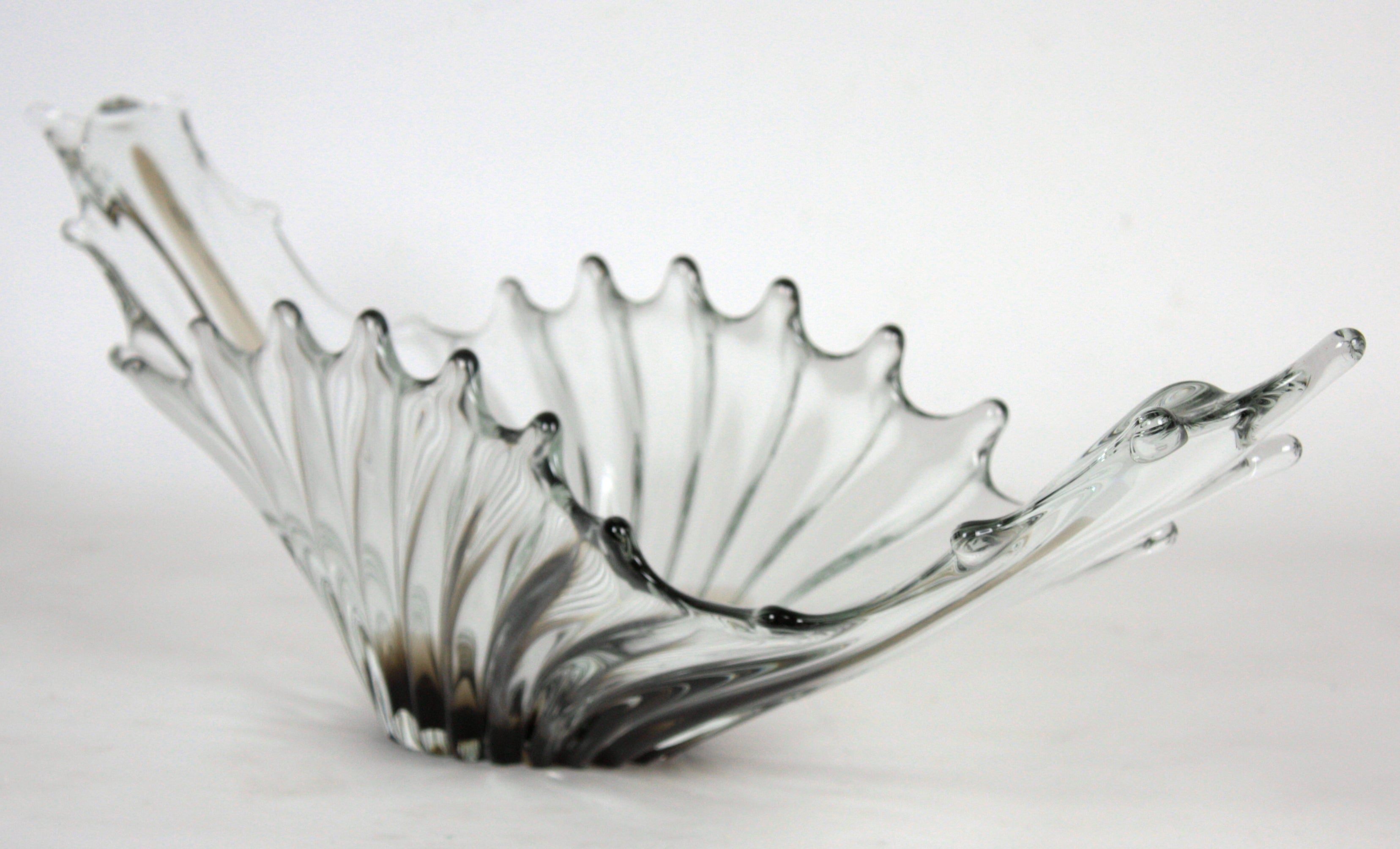Murano Smoke and Clear Art Glass Centerpiece In Excellent Condition In Barcelona, ES