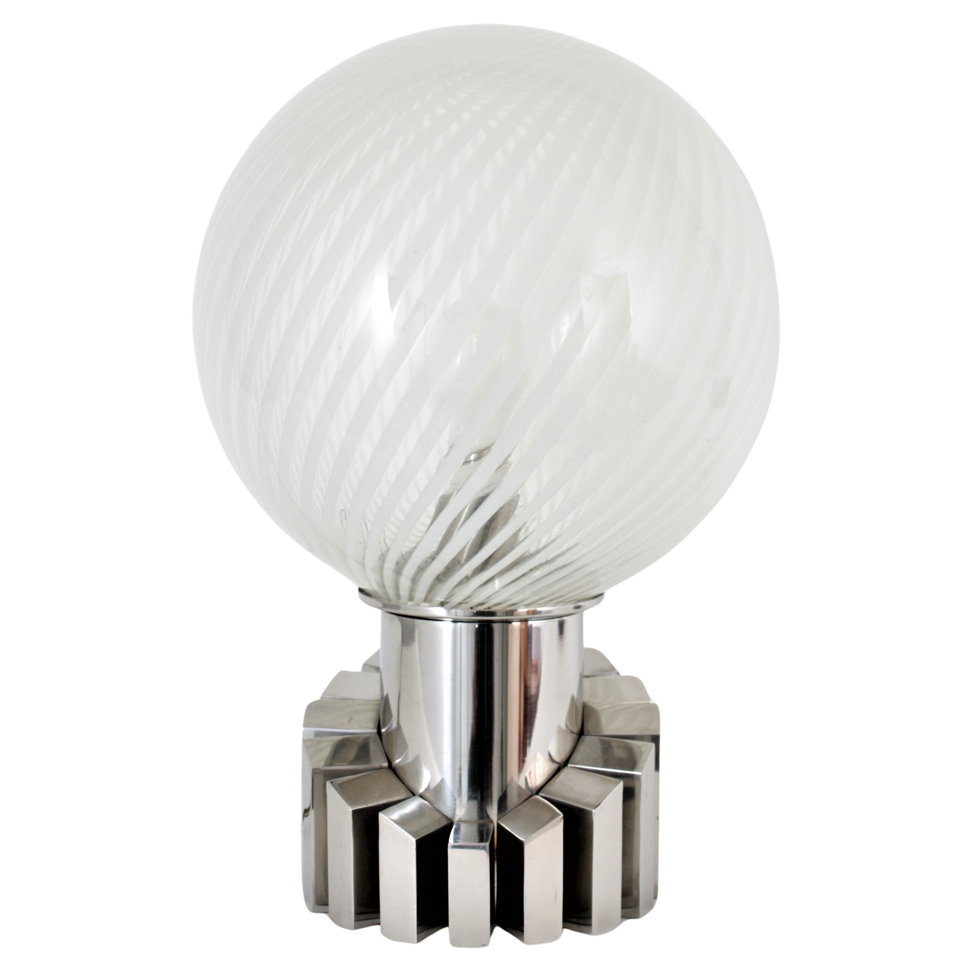 Italian La Murrina Table Lamp, Glass Globe and Chrome Base For Sale