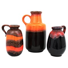 West German Scheurich Keramik Fat Lava Ceramic Vases / Jars, Set of Three